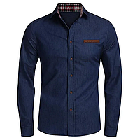 Модная мужская джинсовая рубашка, повседневная осенняя облегающая рубашка с длинным рукавом