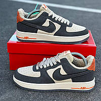 Зимние замшевые бежевые мужские кроссовки Nike Air Force 1 Low