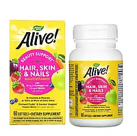 Nature's Way, Alive! мультивитамины для волос, кожи и ногтей, со вкусом клубники, 60 капсул