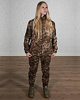 Тактический женский костюм softshell пиксель на флисе армейский демисезонный форма для женщин ЗСУ военная