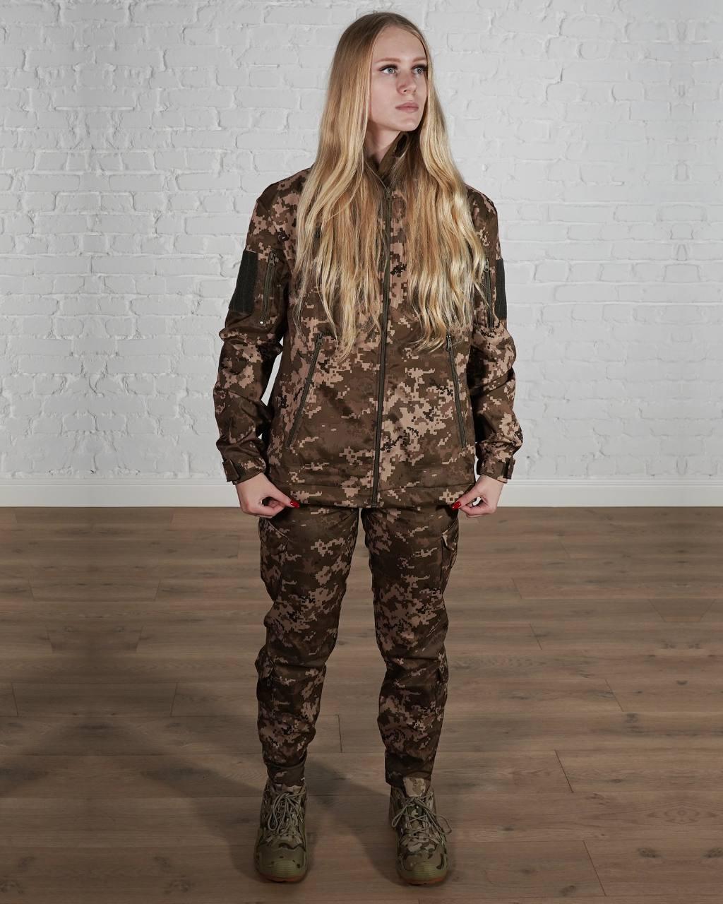 Тактичний жіночий костюм softshell піксель на флісі армійський демісезонний форма для жінок ЗСК військова