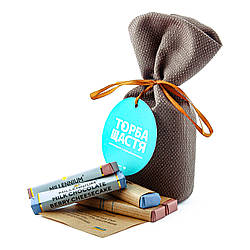 Шоколадки «ТОРБА ЩАСТЯ» з передбаченнями "блакитна" молочний шоколад (мікс трюфельною і ягідного шоколаду)