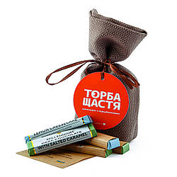 Шоколадки «ТОРБА ЩАСТЯ» з передбаченнями "червона" чорний шоколад (мікс карамелі і лимонного чізкейку) 87,5г