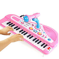 Дитячий електросинтезатор із мікрофоном 37 клавіш Рожевий