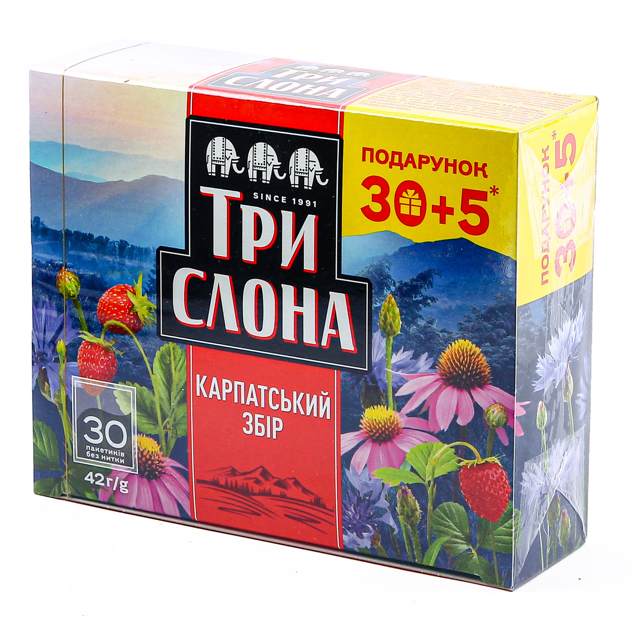 Чай "Три слона" Карпатський збір пакетований 30 пакетиків(Без нитки) (42г/уп)