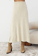 Женская юбка миди в широкий рубчик - бежевый цвет, L (есть размеры) S