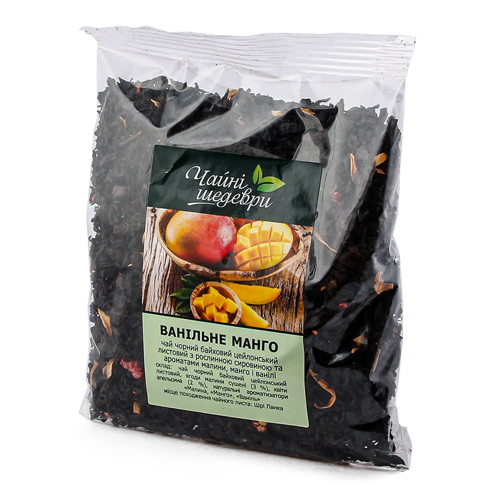 Чай ТМ "Чайні шедеври" "ВАНІЛЬНЕ МАНГО" композиція на основі чорного чаю 100г, фото 1