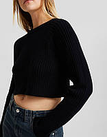 Ребристий трикотажний светр з бавовняної суміші bershka чорного кольору