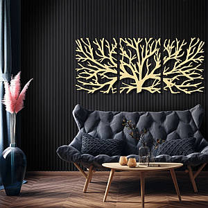 Панно 3D декоративне з об'ємом 15 мм для стін, Дерево 60 х 138 см ванильне