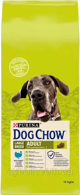 Сухий корм для собак великих порід віком від 2 років Dog Chow Large Breed з індичкою 14 кг (7613034487926)
