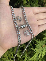 Парные браслеты Неразлучники c магнитом "Знак Зодиак" из нержавеющей стали панцирное плетение 5 мм
