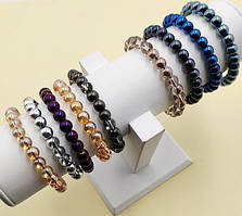 Браслет Сяйво Опал Коричневий із райдужним переливом 8 мм на гумці