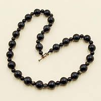 Буси Чорний Агат Глазурковий 12 мм і Обсидіан Золотистий 6 мм 46 см