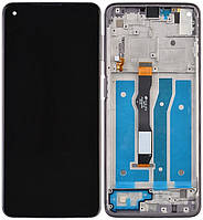 Дисплей модуль тачскрин Motorola XT2117 Moto G Power 2021 чорний оригінал з рамкою сірого кольору Flash Gray