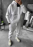 Мужской спортивный костюм с надписями (белый) теплый зимний комплект худи-штаны Премиум качество sKG5