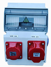 Щит на 10 модулів з розетками 220В-380В 16-32А, без автоматичних вимикачів.