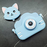 Детский фотоаппарат с селфи камерой и видео съемкой и 3 игры в меню A3S Cat blue Синий