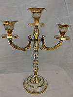Настольный бронзовый подсвечник на 3 свечи 25х21х9 см с перламутром