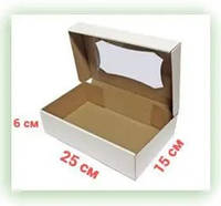 Коробка белая с окном для эклеров зефира белая 250х150х60, самосборная для сладостей