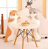 Мягкая игрушка обнимашка длинный кот батон 90см, плюшевая подушка антистресс, серый, беж