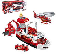 Музичний дитячий катер 660 S-02 з машинкою, акулою та вертольотом і світлодіодною платформою