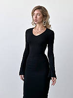 Женское приталенное платье макси, с корсетом по спинке, черное