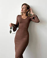 Женское приталенное платье макси, с корсетом по спинке, шоколад