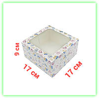 Белая самосборная коробка с цветочным принтом для бенто торта с окном 170х170х90