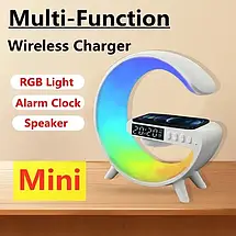 Нічник Smart Light Sound Machine RGB LIGHT G63 з бездротовою зарядкою 15W, Настільна лампа з будильником, фото 6