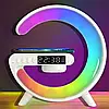 Нічник Smart Light Sound Machine RGB LIGHT G63 з бездротовою зарядкою 15W, Настільна лампа з будильником, фото 7