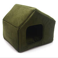 Домик для малых собак и кошек Zoo-hunt Блиц хаки №1 40х33х35 см. Плюшевая будка