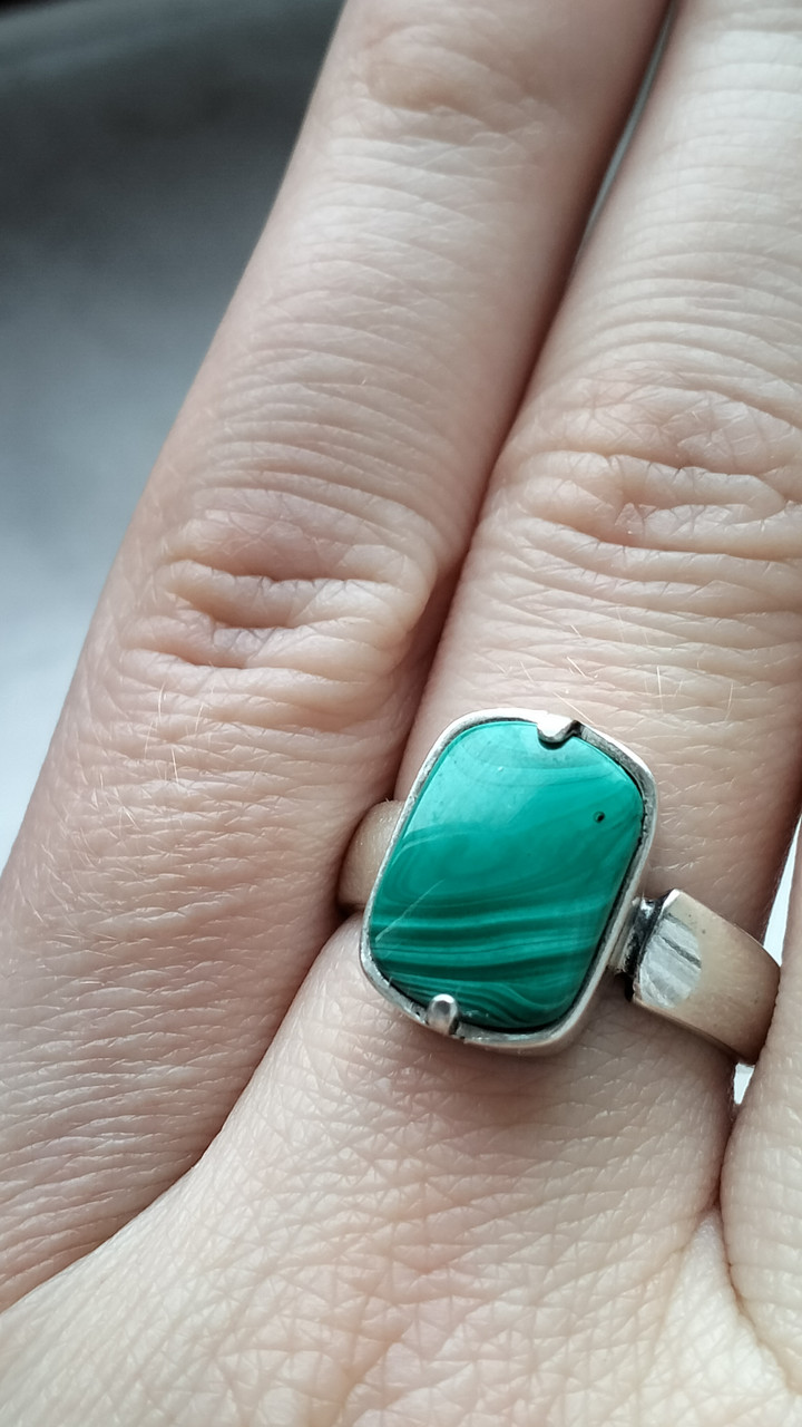 Класичне срібне кільце з малахітом арт 1486, фото 1