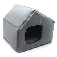 Домик для малых собак и кошек Zoo-hunt Блиц серый №2 45х39х40 см. Плюшевая будка