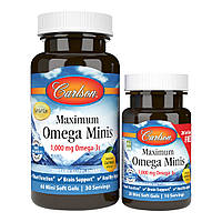 Омега максимум 1000 мг вкус Лимона Maximum Omega Minis Carlson 60+20 желатиновых мини капсул