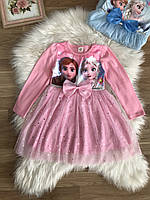Плаття на дівчинку з Анною і Ельзою з довгим рукавом рожеве 134