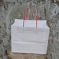 Крафт пакет із ручками Білий, Червоні ручки, фото 3