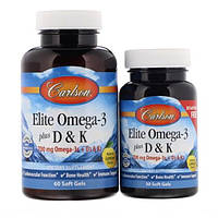 Омега 3 Carlson Labs Elite Omega-3 Plus D & K, 60+30 Soft Gels Natural Lemon Flavor CAR-17540