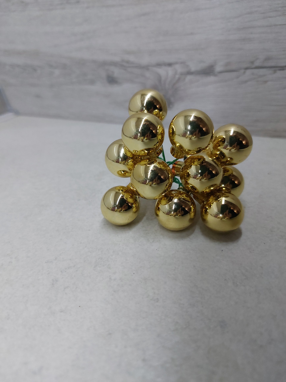 Пучок 12шт кульки скло 2.5 см на дроті золото глянець/мат., фото 1