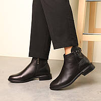 Ботинки кожаные с мехом Черные ботинки черные BUYT Черевики шкіряні з хутром Чорні ботінки чорні