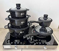 Набор посуды с гранитным антипригарным покрытием Higher Kitchen НК-316 из 12 предметов Черный ( НК316BLAC)