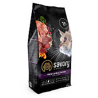 Корм Savory Adult Cat Steril Fresh Lamb & Chicken низкозерновой сухой со свежим мясом ягненка и курицы для