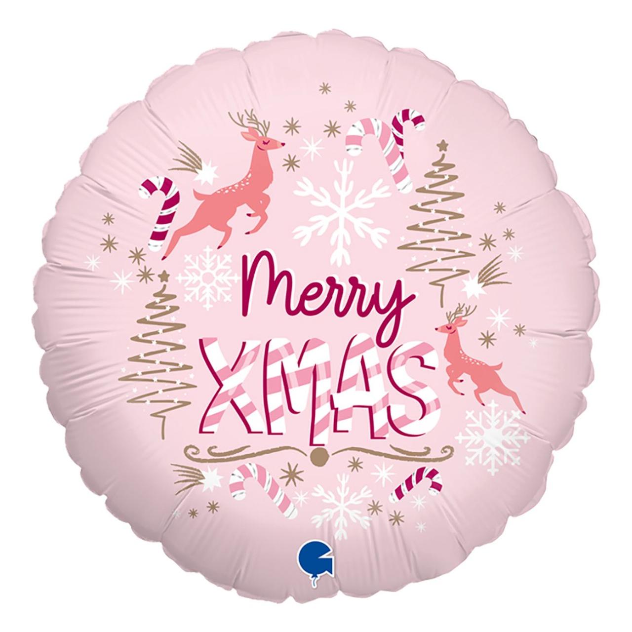Фольгована кулька круг "Merry XMAS" рожева Grabo 18"(45см) 1шт.