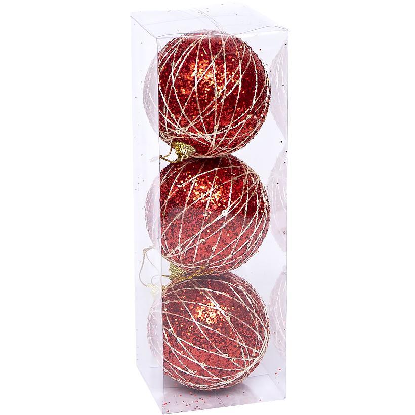 Набор игрушек елочных 3шт "Шары" 8см. Красные шарики на ёлку, фото 1
