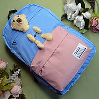 Рюкзак школьный для девочки и мальчика Hoz Bear Fashion 29 х 42 х 18 см Голубой с розовым (SK001664)