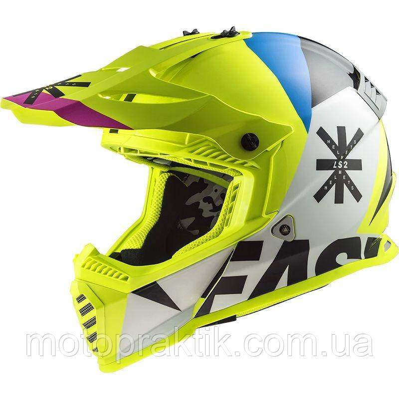 LS2 MX437 Fast Evo Heavy White Hi-Vis Yellow, XS Мотошолом кросовий