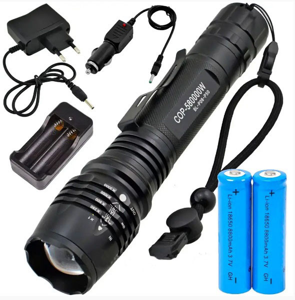 Яскравий акумуляторний ліхтар BL-P08-P50 надпотужний світлодіодний із зумом T6 18650