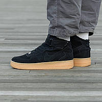 Зимние высокие замшевые черные мужские кроссовки Nike Air Force 1 High