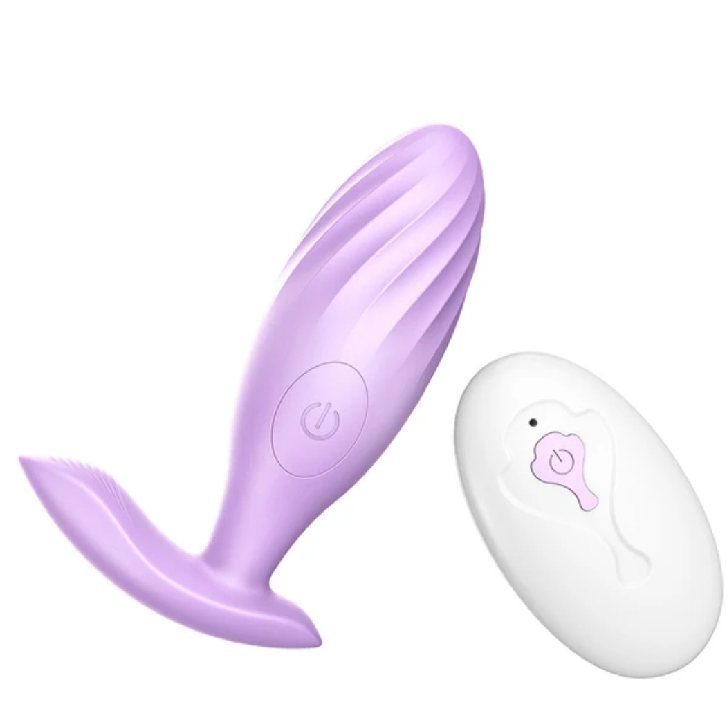 Анальна пробка з вібрацією ButBut anal plug, з пультом дистанційного керування, 10 режимів вібрації, колір ліловий