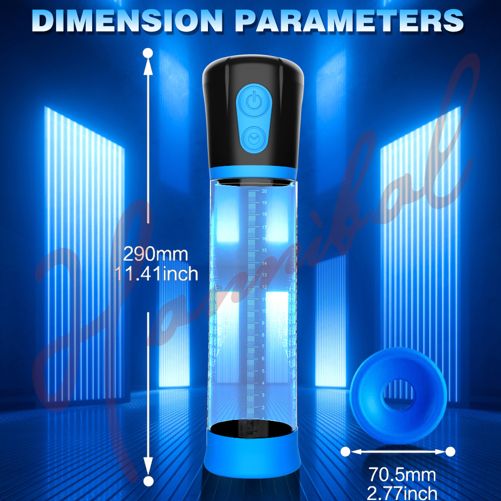 Автоматична вакуумна помпа Penis Pump підсилювач ерекції, тренажер. На батарейках (немає у комплекті). Чорно-синій, 3 режими
