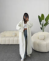 Женское повседневное пальто-кардиган оверсайз длинное однотонное с ангоры Молочный